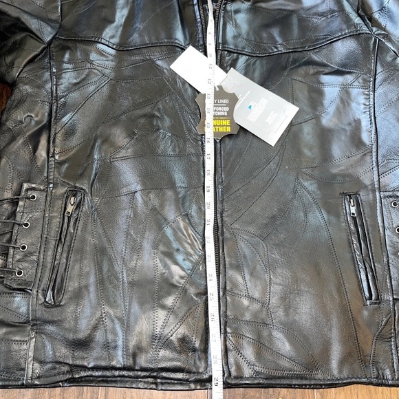 NWT Diamond Plate Buffalo Leather Biker Moto Jacket Black Patchwork - Picture 6 of 13